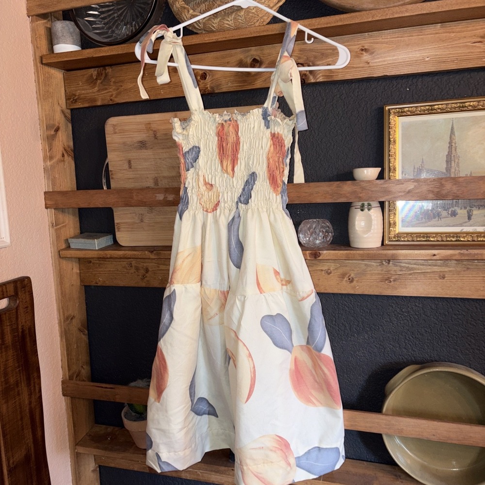 Handmade New Upcycled Fabric Peach Country Western Dress Cottagecore Sundress M